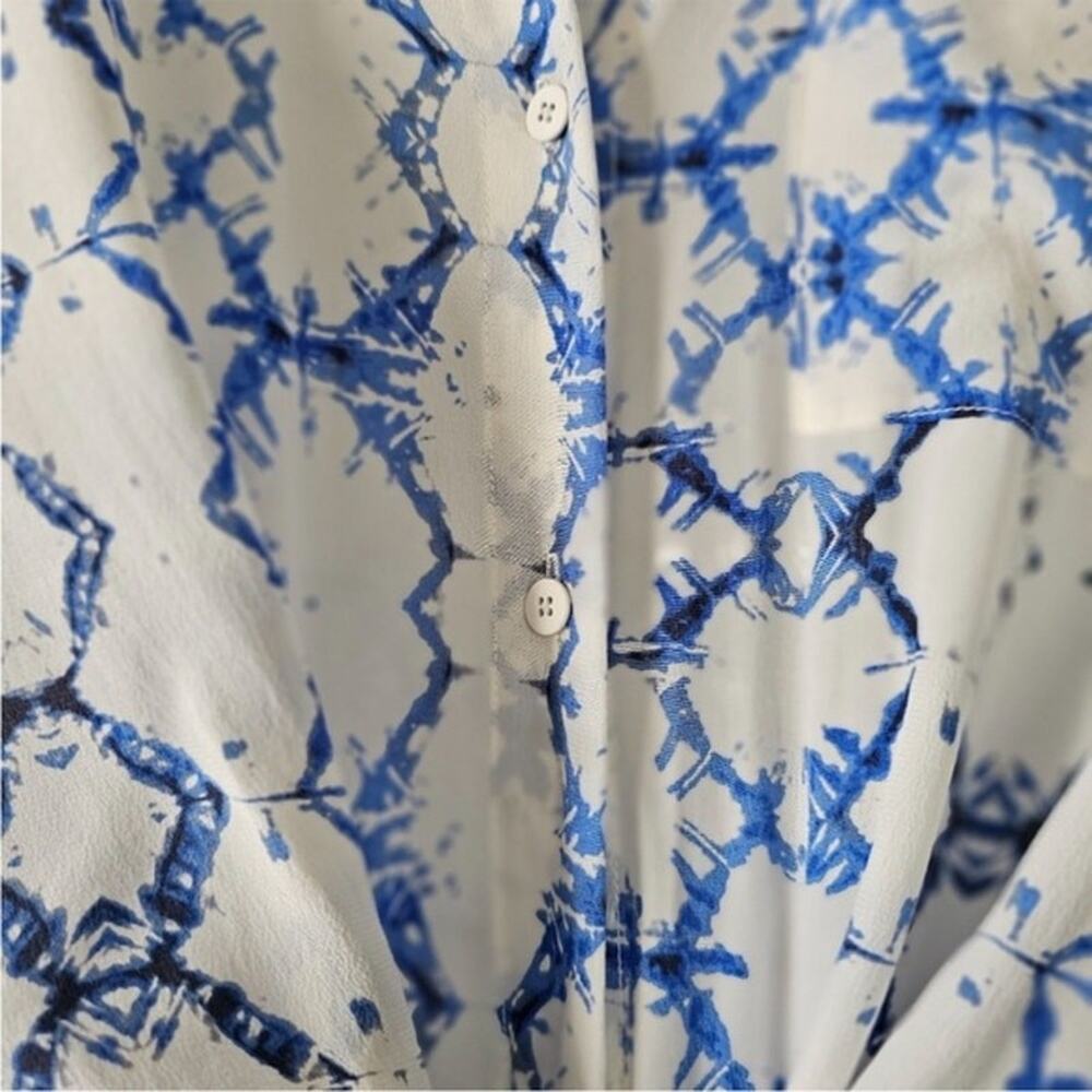 Rebecca Taylor Ikat Silk Blue White Abstract Flutter Sleeve Maxi Dress Size 6 - Picture 10 of 12